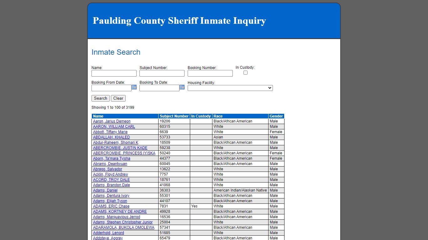 Inmate Search - Paulding County, Georgia